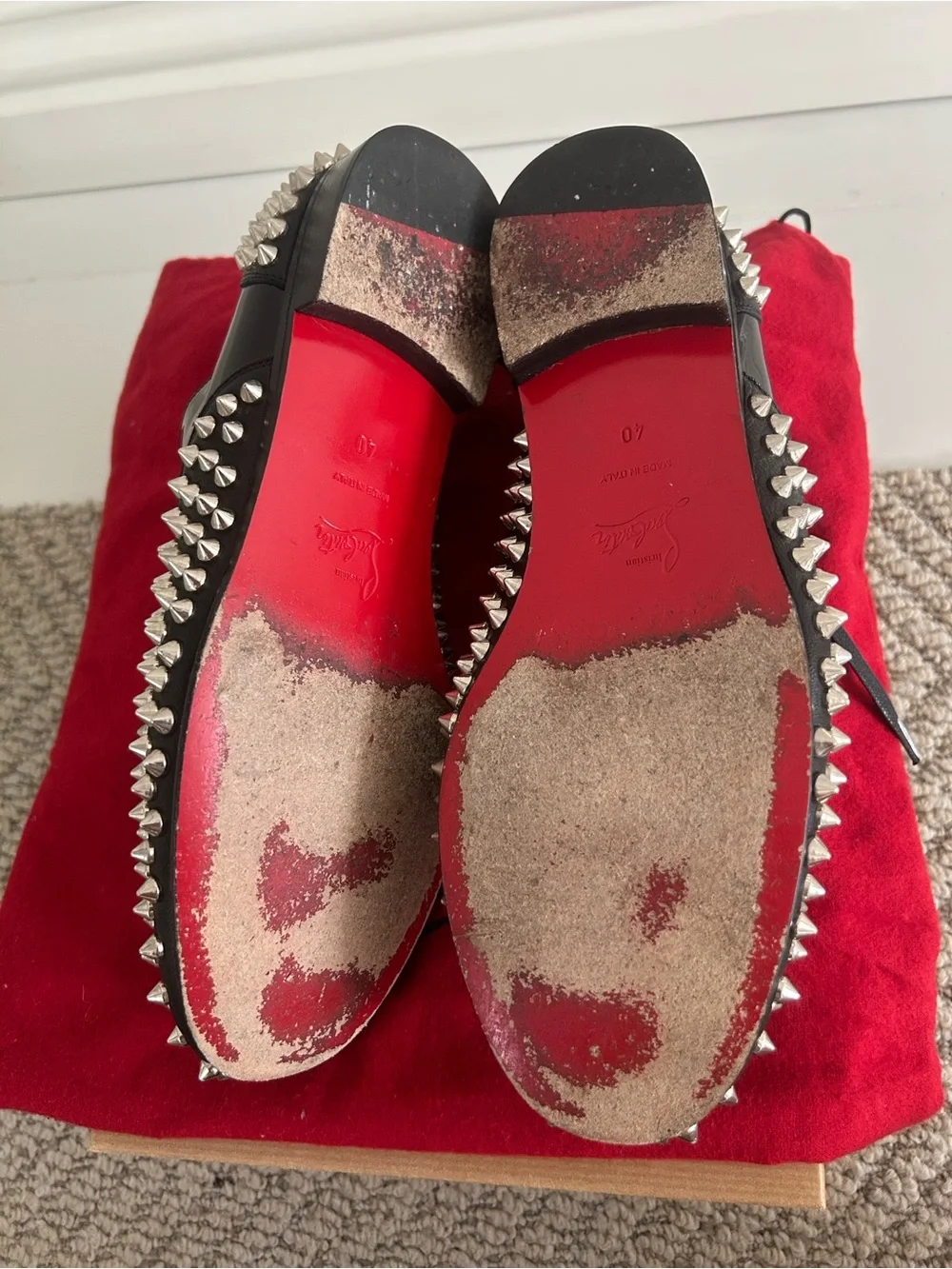 Christian Louboutin Freddy Flat Black Studded Patent Oxford Shoes
